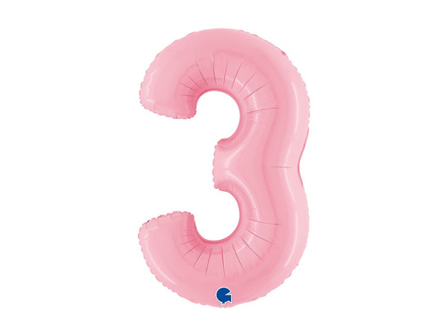 Balon foliowy cyfra 3 pastelowy różowy - 40" - 1 szt.