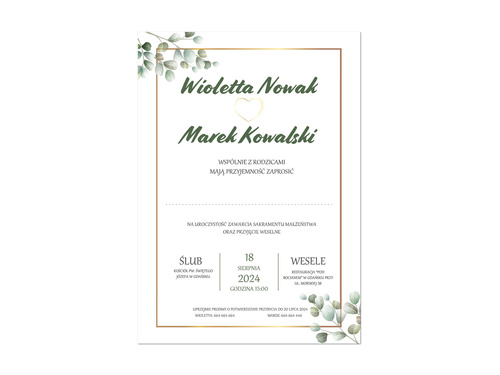 Zaproszenie personalizowane na ślub z kopertą - 8 szt.