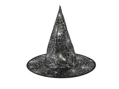 Kapelusz czarownicy ze srebrną pajęczyną na Halloween - 1 szt.