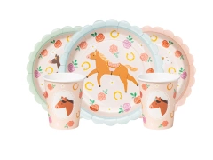 Zestaw kubeczki + talerzyki papierowe Konie - 24 szt.