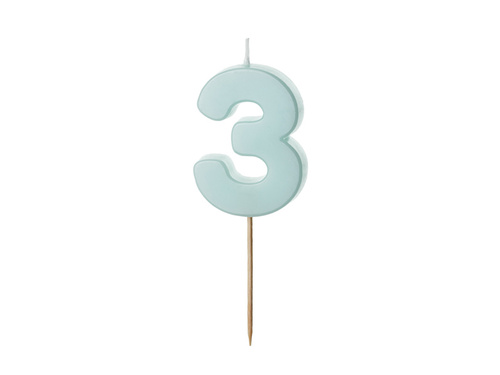Świeczka cyferka trzy błękitna - 3 - 1 szt.