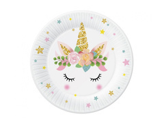 Talerzyki papierowe urodzinowe Kwiatowy Jednorożec - 18 cm - 6 szt.