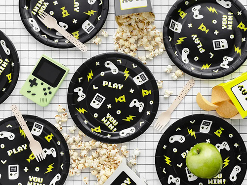 Talerzyki papierowe na urodziny Gamer - 23 cm - 6 szt.
