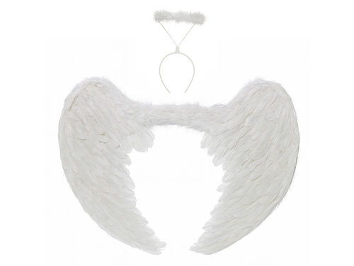 Zestaw skrzydła anioła białe 80 x 60 cm oraz Aureolka