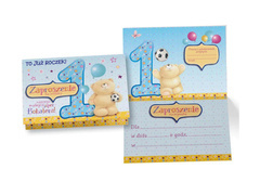 Zaproszenia na roczek z misiem niebieskie - 5 szt.