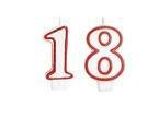 Świeczki cyferki z czerwoną obwódką - 18 - osiemnastka - 2 szt.