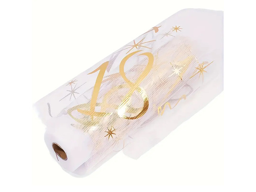 Dekoracja bieżnik na stół z nadrukiem na 18 urodziny - 28 cm x 5 m - 1 szt.