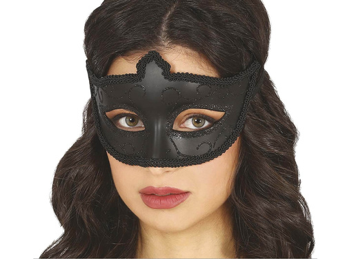 Maska karnawałowa czarna z brokatem - 1 szt.