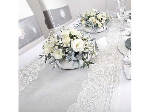 Dekoracja bieżnik na stół z wzorem srebrny - 40 cm x 5 m - 1 szt.