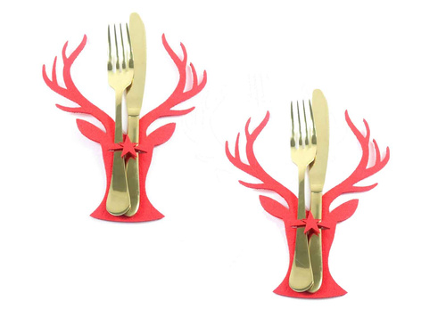 Etui na sztućce z miękkiego filcu - Renifer - 2 szt.