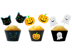 Zestaw dekoracji na babeczki Duszek, Kot i Dynia - 12 szt.