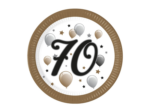 Talerzyki papierowe na siedemdziesiąte urodziny - 23 cm - 8 szt.