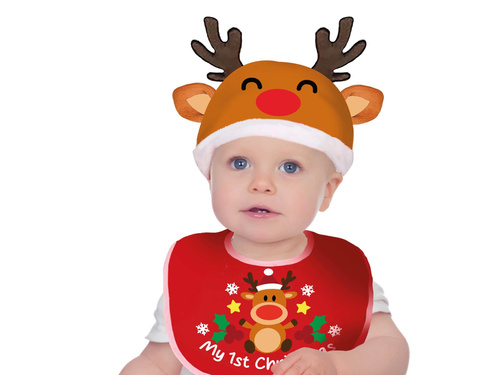 Zestaw świąteczny śliniak + czapka reniferka - 1 op.