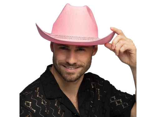 Kapelusz kowbojski z cyrkoniami różowy - 1 szt.