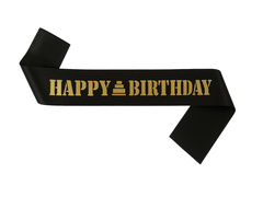 Szarfa urodzinowa Happy Birthday czarna - 1 szt.