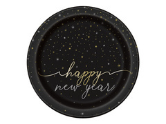 Talerzyki papierowe na Sylwestra Nowy Rok Happy New Year Disco - 23 cm - 8 szt.