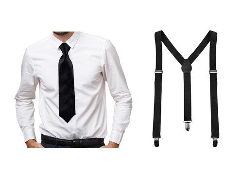 Czarny zestaw akcesoriów szelki z krótkim krawatem - 2 szt.