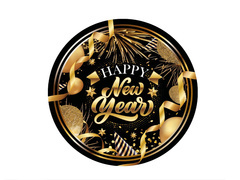 Talerzyki papierowe na Sylwestra Nowy Rok Happy New Year czarne - 23 cm - 6 szt.