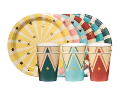 Zestaw kubeczki + talerzyki papierowe Cyrk - 24 szt.