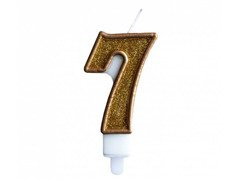 Świeczka cyferka ze złotą obwódką i złotym brokatem - 7 - 1 szt.