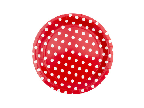 Talerzyki papierowe czerwone w białe kropki - 23 cm - 6 szt.