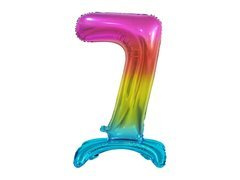 Balon foliowy stojący cyfra 7 tęczowa - 38 cm