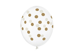 Balony przeźroczyste w złote kropki - 30 cm - 6 szt.