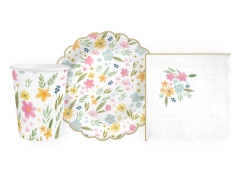 Zestaw kubeczki + serwetki + talerzyki papierowe Polne Kwiaty - 22 szt.