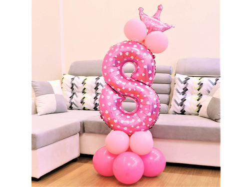 Zestaw balonów z cyfrą osiem różowy - 15 szt.