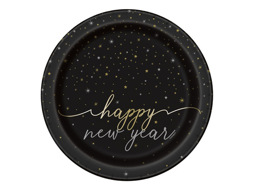 Talerzyki papierowe na Sylwestra Nowy Rok Happy New Year Disco - 23 cm - 8 szt.