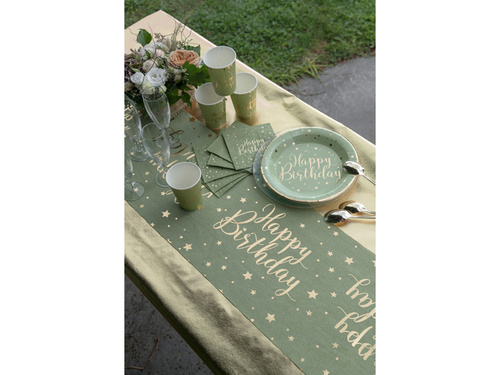 Bieżnik oliwkowy Happy Birthday - 28 cm x 3 m - 1 szt.