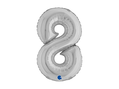 Balon foliowy cyfra 8 srebrny - 14" - 1 szt.