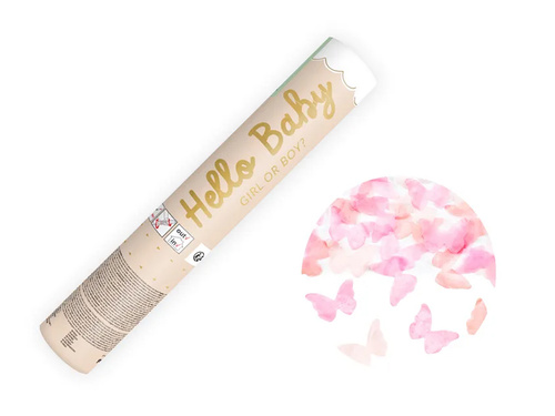 Tuba strzelająca Girl or Boy? - różowe motylki - 20 cm - 1 szt.