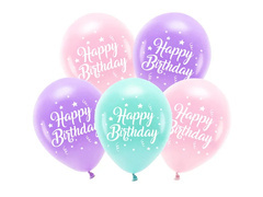 Zestaw balonów lateksowych Happy Birthday różowy - 26 cm - 5 szt.