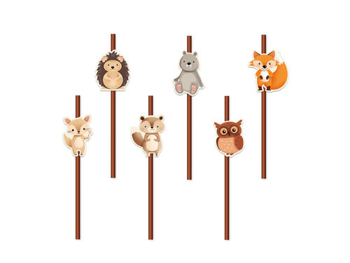 Słomki urodzinowe Leśni przyjaciele - 6 szt.