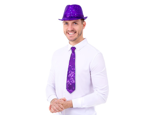 Cekinowy krawat - fioletowy - 36 cm - 1 szt.