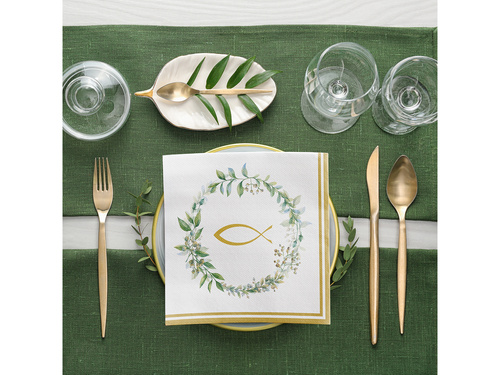 Serwetki komunijne Ryba z listkami - 40 cm - 50 szt.