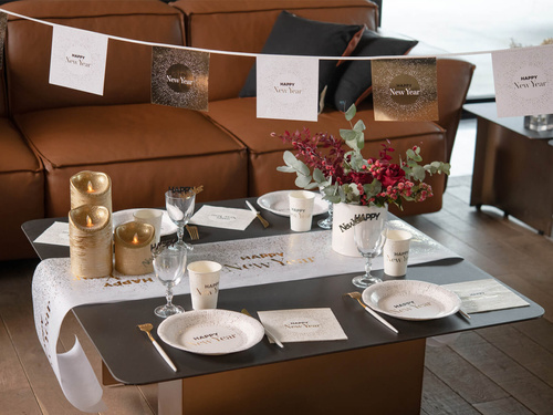 Kubeczki papierowe Happy New Year - białe - 270 ml - 10 szt.