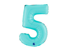 Balon foliowy cyfra 5 pastelowy niebieski - 14" - 1 szt.