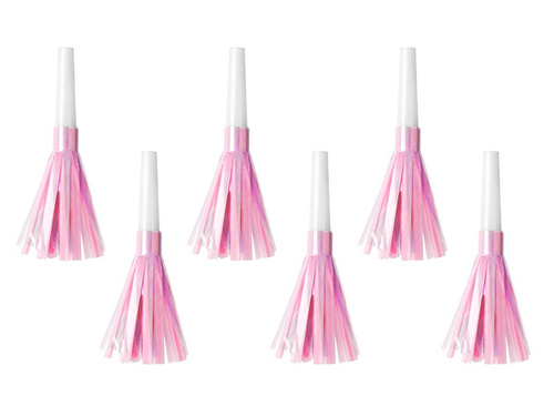 Gwizdki trąbki rozwijane opalizujące różowe - 6 szt