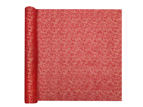 Dekoracja bieżnik na stół ze złotą nitką - czerwony - 36 cm x 2,5 m - 1 szt.