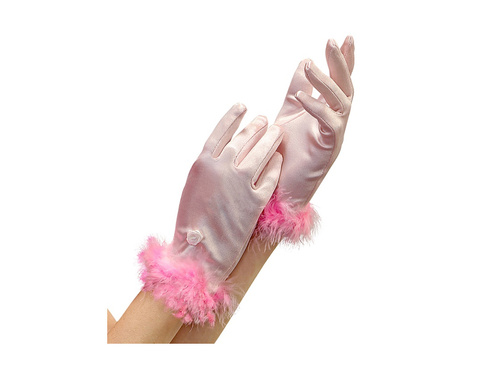 Różowe satynowe rękawiczki z obszyciem - dla dzieci