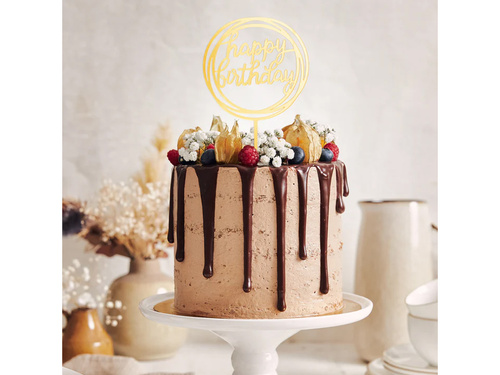 Topper na tort Happy Birthday złoty - 1 szt.