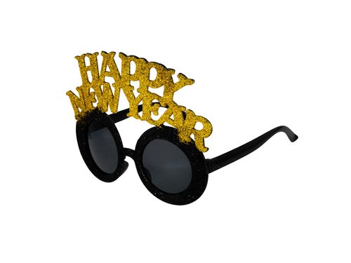 Okulary Happy New Year czarno-złote - 1 szt.