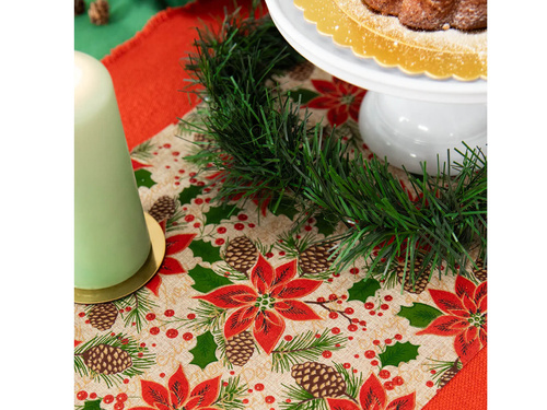 Dekoracja bieżnik na stół Gwiazda betlejemska - 28 cm x 275 cm - 1 szt.