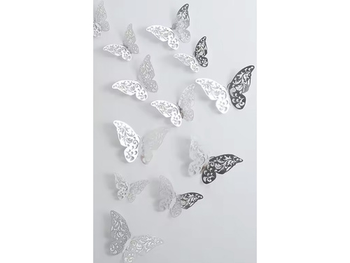 Dekoracja lustrzana Motyle srebrne 2D - 12 szt.