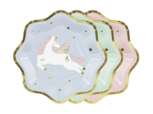 Talerzyki papierowe na urodziny Jednorożec - 18 cm - 6 szt.
