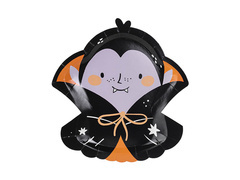 Talerzyki papierowe halloweenowe Wampir Dracula - 23 x 25 cm - 6 szt.
