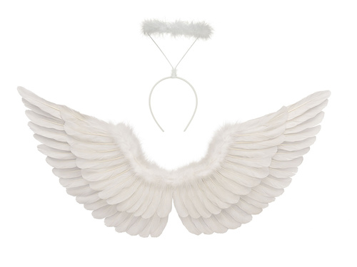 Zestaw skrzydła anioła białe 68 x 33 cm oraz Aureolka