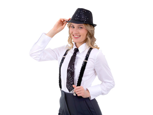 Cekinowy krawat - czarny - 36 cm - 1 szt.